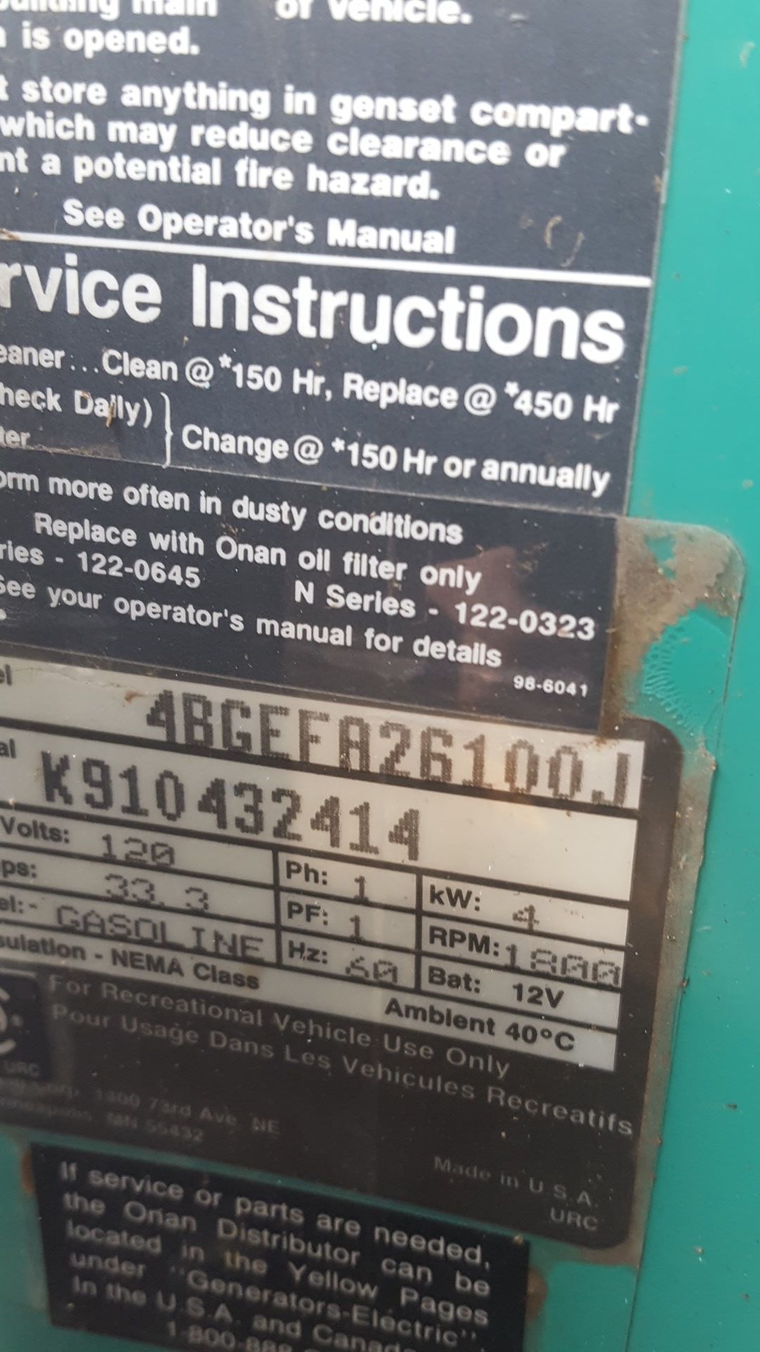 4000 watt onan GenSet generator Emerald Plus for Sale in Chehalis, WA