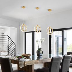 Bnhhlz Modern Gold 2 Ring LED Pendant Lights (3 Pack) – New