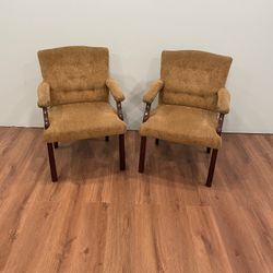2 Matching Wood And Fabric Armchairs 