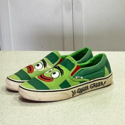 Yo Gabba Gabba Vans green slip on shoes men’s Size 7 Womens 8.5 Brobee