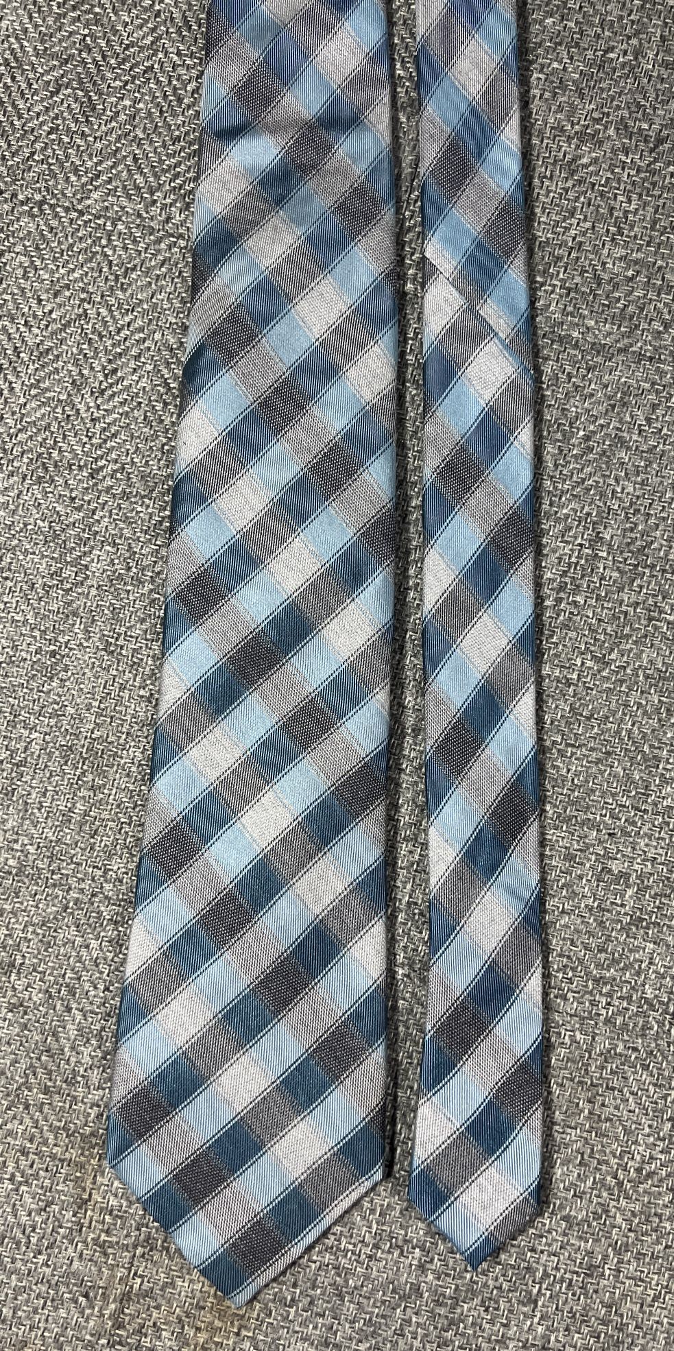 Michael Kors Silk Tie Gray Blue Plaid Men Necktie