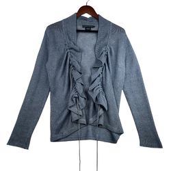 Ralph Lauren Ruffle Trim Blue Cardigan 100% Linen -M-