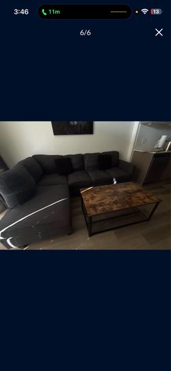 Dark Gray Sectional Couch + Coffee Table Set