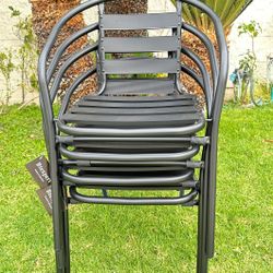 Indoor Outdoor Set of 2 Black Restaurant Metal Aluminum Slat Stack Chairs Lightweight