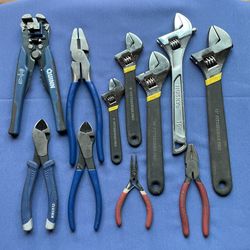 Assortment Of Adjustable Wrenches, Wire Cutters, Flat Needle Nose Pliers