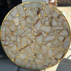 Hollywood Regency Mid-Century Modern Abalone and Onyx Molded-Top dining table!