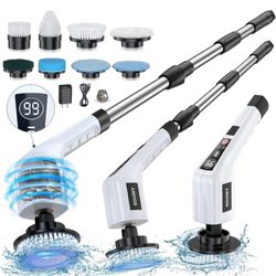 Electric Spin Scrubber, Cleaning Brush Shower Scrubber Cordless Tub and Tile with Battery Display Screen, 8 Brush Heads 140Mins Work Time 3 Speeds 3 A