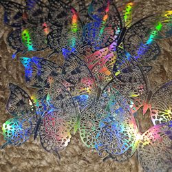 12 silver holographic 3D butterfly wall decor stickers