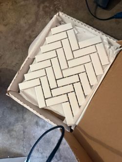 White Herringbone Mosaic Tile Sheet
