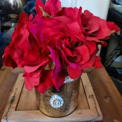 Vase With Faux Red Roses