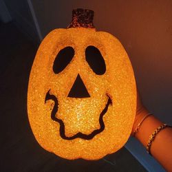 VTG Seasons Melted Plastic Popcorn Jack O'Lantern Light Up Halloween Pumpkin 10"