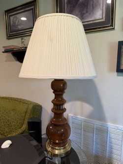 Pair of Vintage Wooden & Brass Table Lamps 