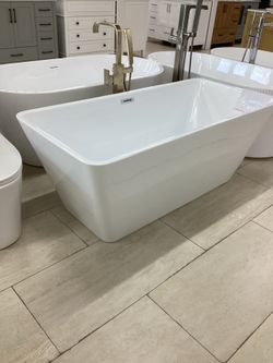 59” freestanding bathtub white color one piece premium acrylic steel frame with legs ready for pick up today