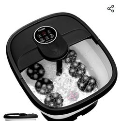 Electric Motorized Foot Spa with Heat, Bubble Massage, Remote Control, 24 Shiatsu Massage Balls for Stress Relief and Pedicure (Black)