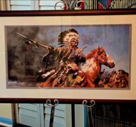 Vintage Framed Fine Art Titled "Sighting the Intruders "  artist Frank McCarthy 40"×24.5"