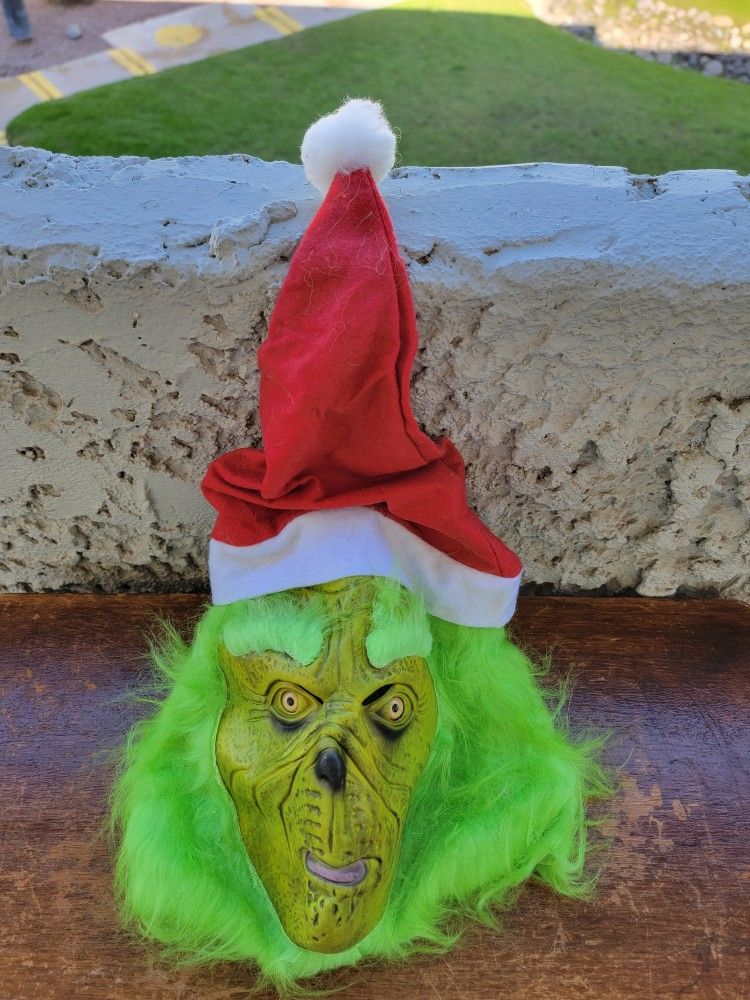 New latex grinch mask with christmas Santa hat 