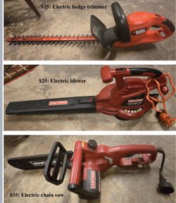 Electric hedge trimmer, blower and chain saw