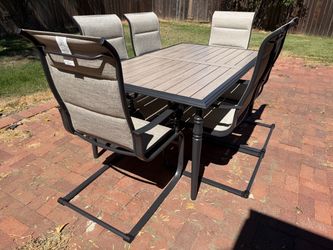 Glenridge Falls 7-Piece Metal Padded Sling Rectangular Outdoor Dining Set in Putty Beige