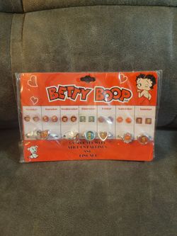 Betty Boop Days of the Week Stick-on Earrings and Ring Set 2005 KFS/FS Rare