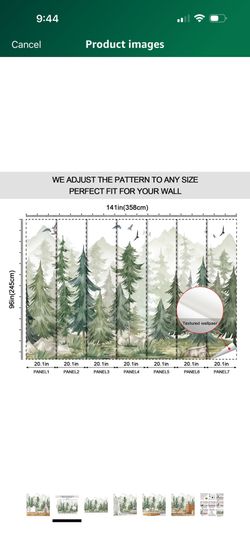  Green Forest Wallpaper, Watercolor Woodland Wall Mural, Jungle Green Mountain Mural for Nursery Room, Bedroom, Offices - 141" W x 96"