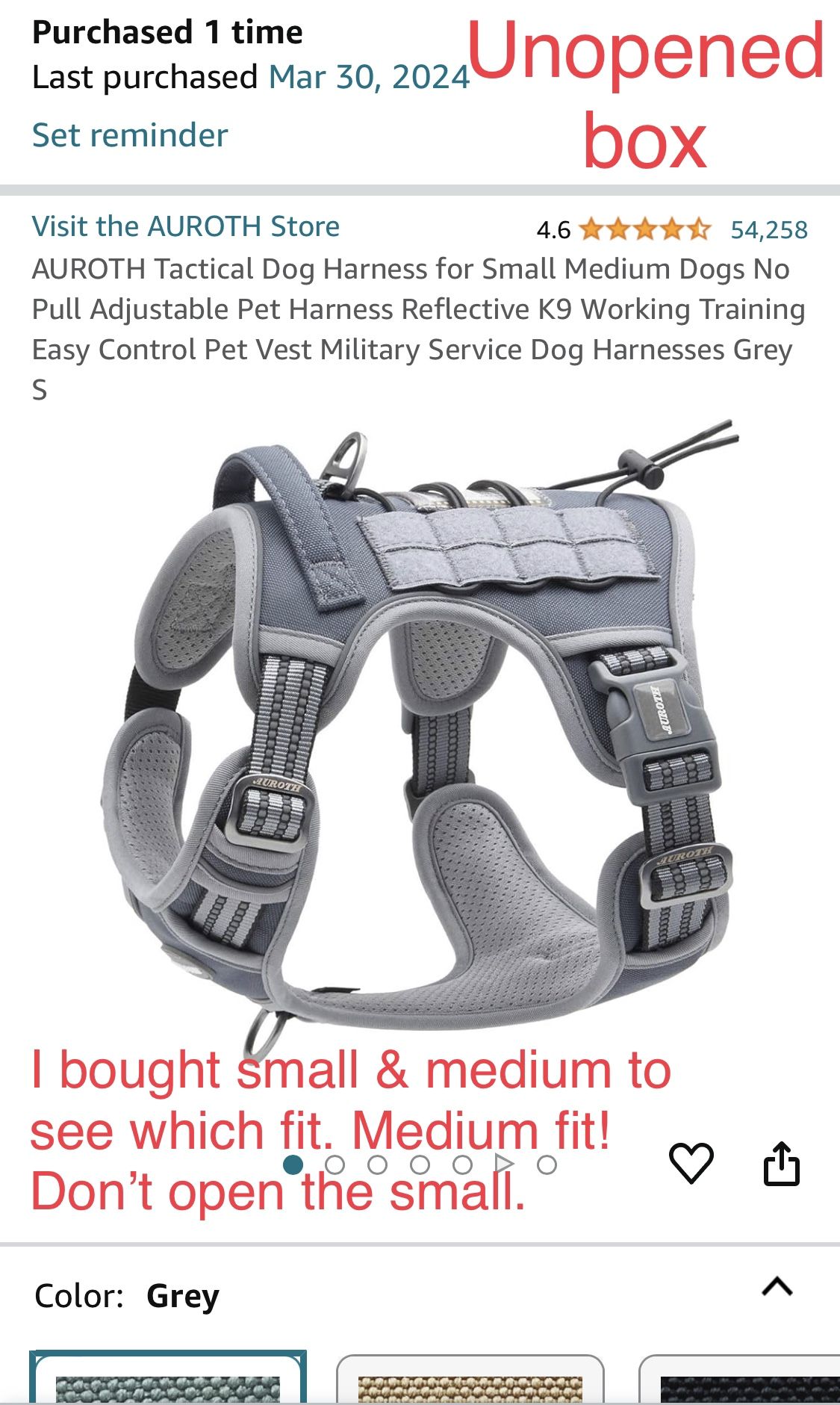 Small Dog Harness Tactical Grey 