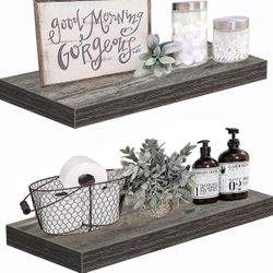 QEEIG Bathroom Shelves 24 inches Long Wall Shelf 24 x 9 inch Set of 2, Rustic Grey (008-60GY)