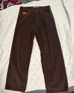 Brown Corduroy Pants with Embroidered Logo