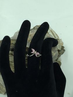 925 STER Silver Pink CZ Butterfly Ring 6.5