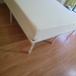 Full Size Foam Mattress And White Platform. 