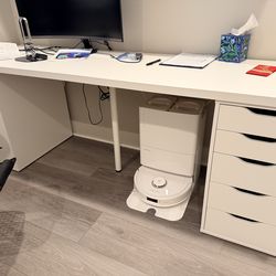 Ikea two Alex drawer units + table