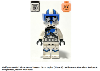 Clone Heavy Trooper, 501st Legion (Phase 2) - White Arms, Blue Visor, Backpack, Helmet with Holes