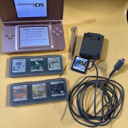 Nintendo DS Lite Pink Bundle – Tested – Charger + Stylus + 7 Games (Mario, Metroid)
