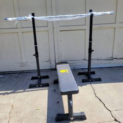 Bench + Rack Stands + 7 ft barbell,  New 