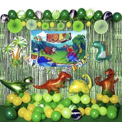 New in bag Dinosaur Party Decorations - 154 PCS Dinosaur Party Favors Contain Dinosaur Balloons Green curtains Happy Birthday Banner Dinosaur Baby Sho