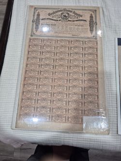 1864 Confederate Framed $1000 Bond & Coupons Sheet Treasury Stamp