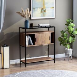 Entryway Console Table with Glass Top, Coffee Bar with Open Shelf, Buffet Sideboard Cabinet for Hallway, Entrance, Living Room