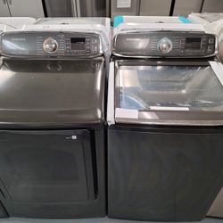 New Samsung ActiveWash Large Capacity Top Load Washer 5.2cu Ft And Gas Dryer Set In Black 