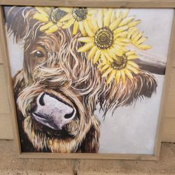 HIGHLAND COW WITH SUNFLOWERS WALL DECOR JUST LIKE NEW