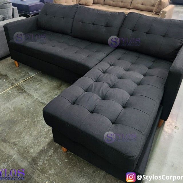 New Reversible  Sectional With Pillows (Black, Grey And Chocolate)