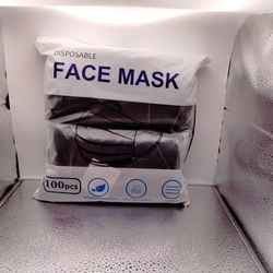 Face Mask Black Disposable 100 PCs For Men & Women's Adult Breathable Face Mask 