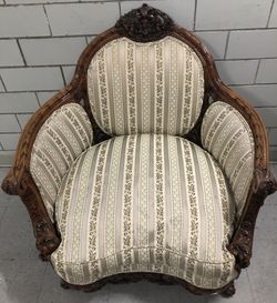 Antique French Love Seat/Arm Chair Hand Carved Wood