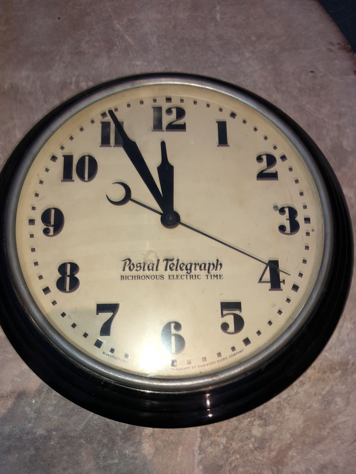 Huge 1940s Postal Telegraph Bichronous WALL CLOCK By Hammond Size