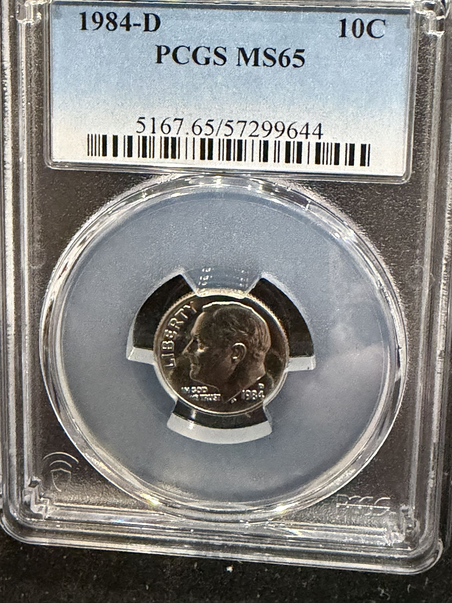 1984 D Brilliant Uncirculated Roosevelt Dime Graded At MS65 By PCGS 5-4