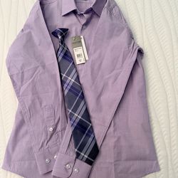 New, with tags, Kenneth Cole boys size 12R dress shirt with matching clip on tie.
