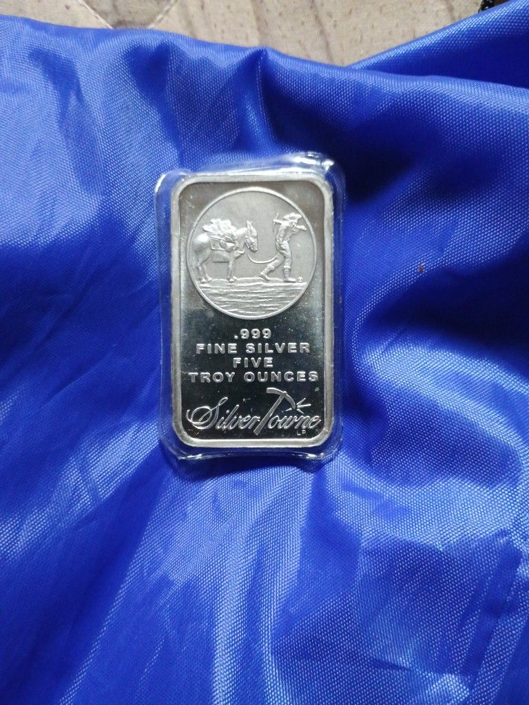 5 oz .999 Fine SilverTowne Sealed Prospector Bar. Have Receipt. JM Bullion