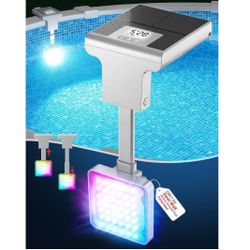 new Solar Pool Light for Steel Wall Above Ground Pool Light,Submersible Pool Light with LCD Pool Thermometer,Underwater Light for Pool Accessories,10 