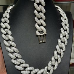 21mm Silver Vvs Moissanite Cuban Chain & Bracelet