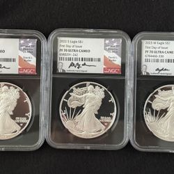  PF 70 ULTRA CAMEO Silver Eagle (3) Coin Bundle 