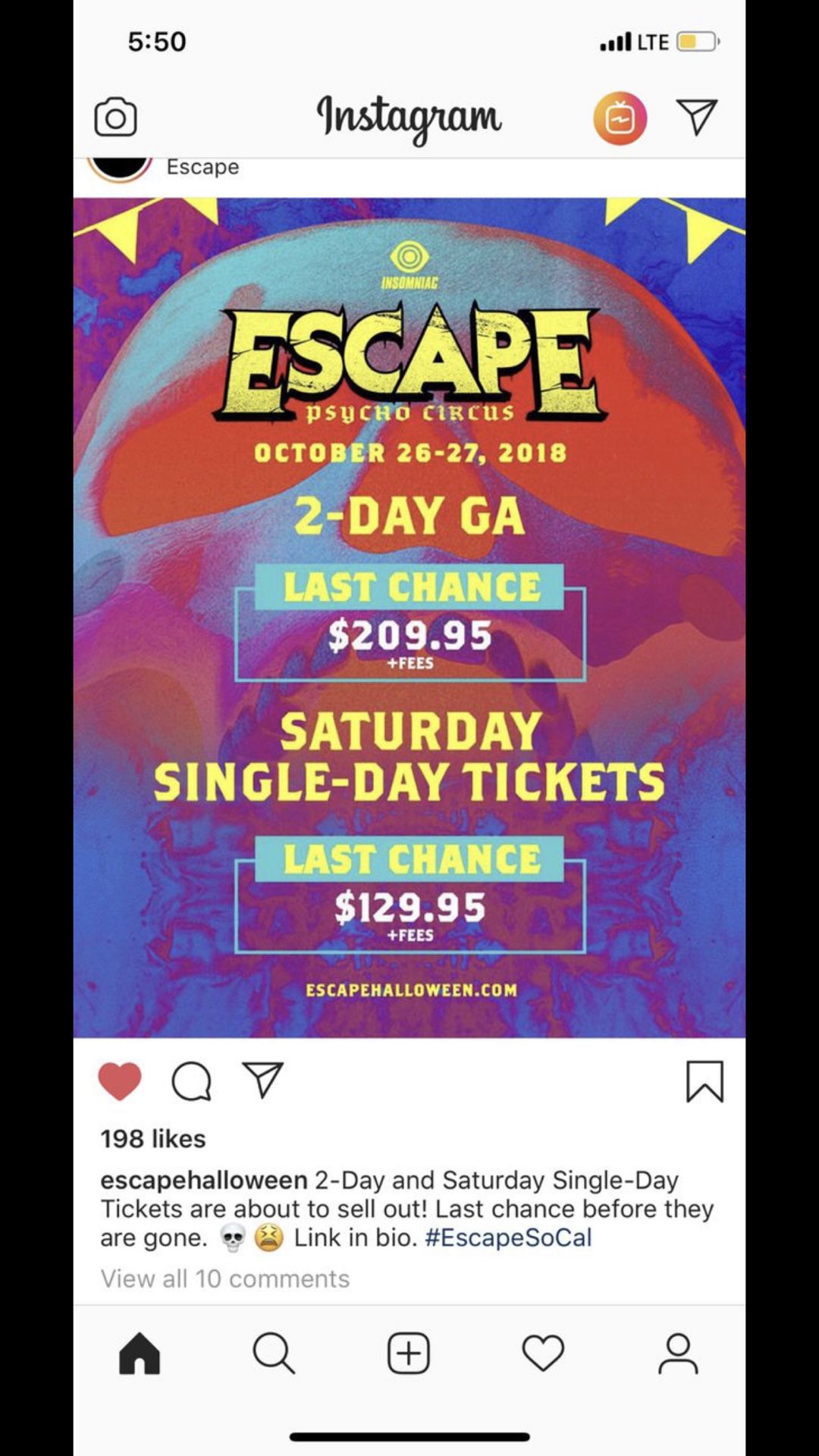 looking for 2 day and Saturday escape tickets