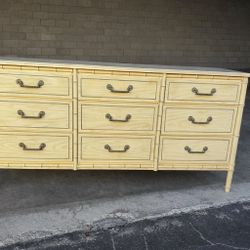 Vintage Faux Bamboo 9-Drawer Dresser   62”W x 18”D x 32”H
